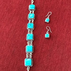 Silver and Turquoise Bracelet and earrings